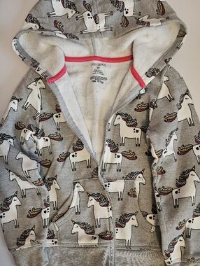 okie dokie Gray Unicorn Print Zip Hoodie Jacket 5T